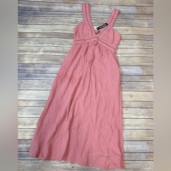 Steve Madden Taryn Tiered Cotton Gauze Midi Dress Rose Mouve Size M - Picture 3 of 7
